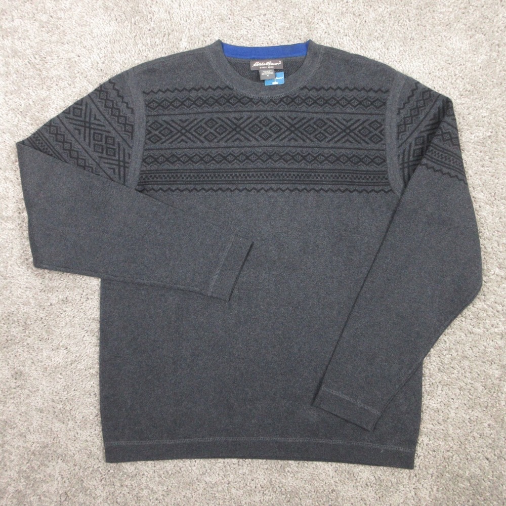 Eddie Bauer Sweater Mens M Gray Fair Isle Nordic Crewneck Knit Pullover Outdoor
